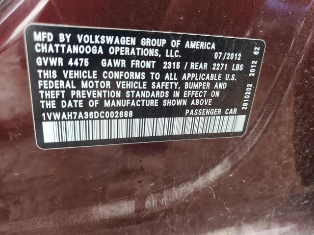 1VWAH7A36DC002688 - 2013 VOLKSWAGEN PASSAT S Rot Foto 13
