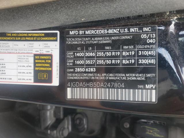 4JGDA5HB5DA247804 - 2013 MERCEDES-BENZ ML 350 4MATIC BLACK photo 12