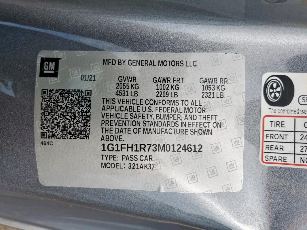 1G1FH1R73M0124612 - 2021 CHEVROLET CAMARO SS GRAY photo 12