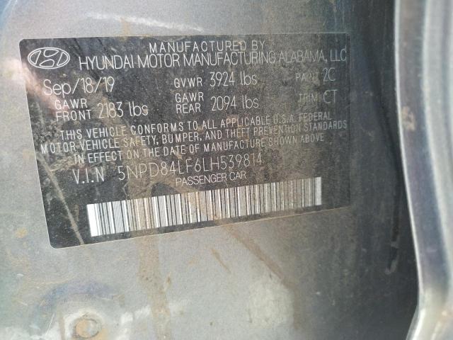 5NPD84LF6LH539814 - 2020 HYUNDAI ELANTRA SEL CHARCOAL photo 12