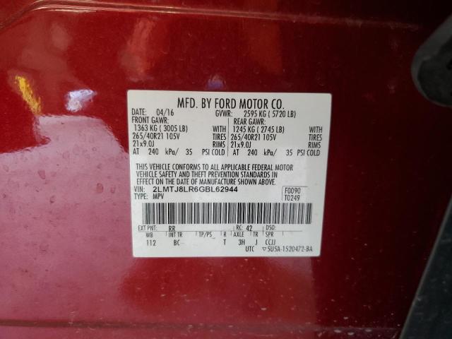 2LMTJ8LR6GBL62944 - 2016 LINCOLN MKX RESERVE RED photo 13