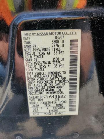 5N1AR18U57C643682 - 2007 NISSAN PATHFINDER LE أسود صورة 13