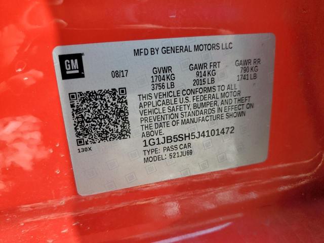 1G1JB5SH5J4101472 - 2018 CHEVROLET SONIC LS RED photo 12