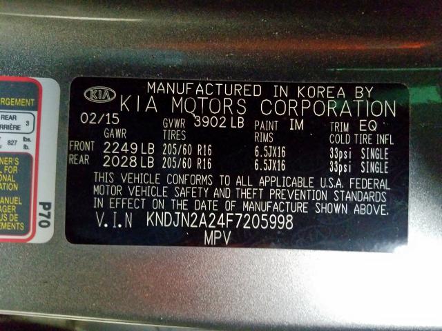 KNDJN2A24F7205998 - 2015 KIA SOUL  photo 10