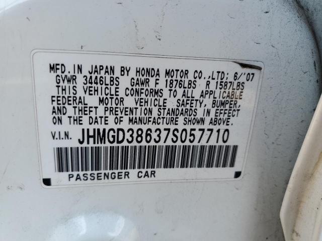 JHMGD38637S057710 - 2007 HONDA FIT S 白色 照片 12