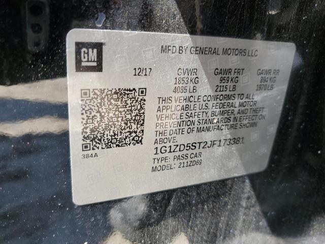 1G1ZD5ST2JF173381 - 2018 CHEVROLET MALIBU LT შავი ფოტო 12