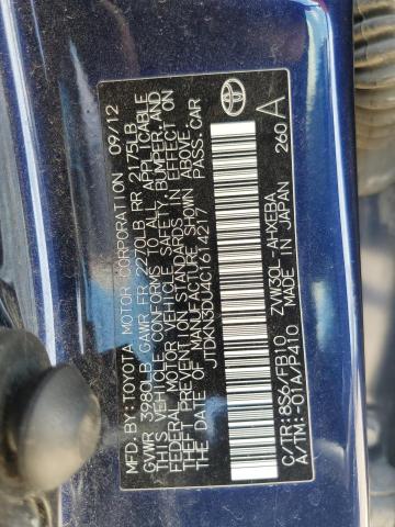 JTDKN3DU4C1614217 - 2012 TOYOTA PRIUS BLUE photo 12