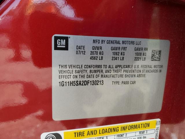 1G11H5SA2DF130213 - 2013 CHEVROLET MALIBU LTZ 红色 照片 12