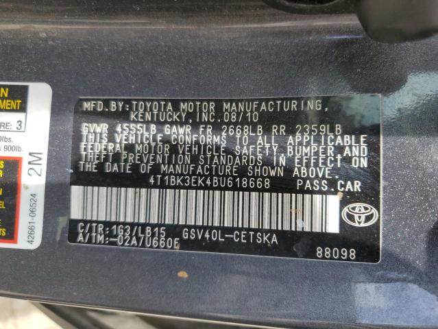 4T1BK3EK4BU618668 - 2011 TOYOTA CAMRY SE 灰色 照片 13