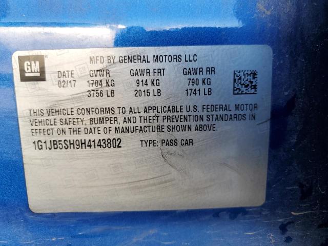 1G1JB5SH9H4143802 - 2017 CHEVROLET SONIC LS 蓝色 照片 12