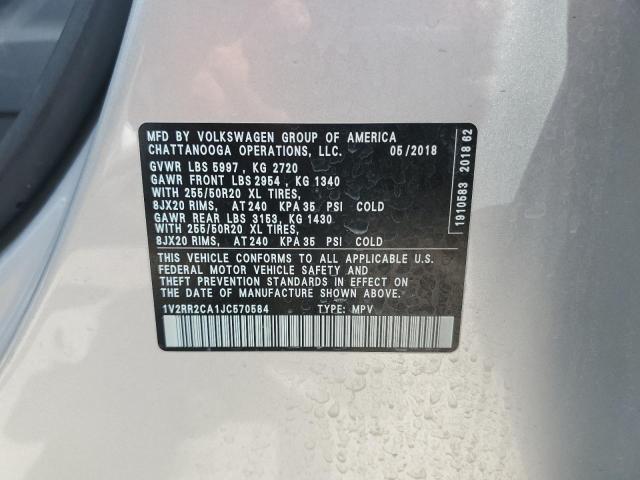 1V2RR2CA1JC570584 - 2018 VOLKSWAGEN ATLAS SEL SILVER photo 13