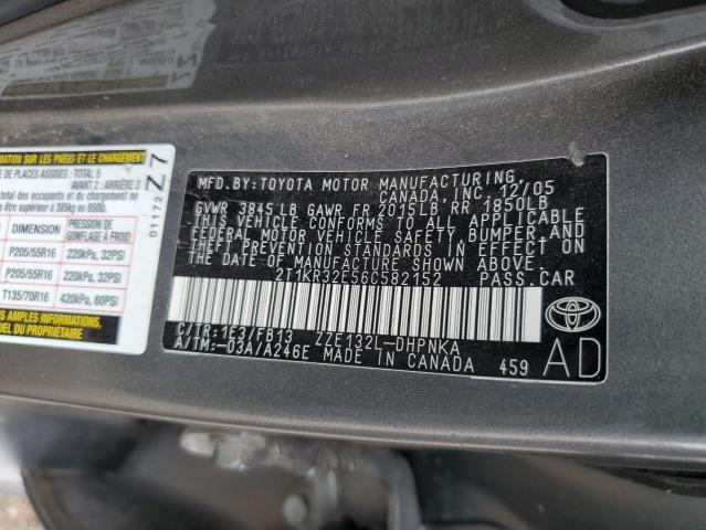 2T1KR32E56C582152 - 2006 TOYOTA COROLLA MA XR CHARCOAL photo 12