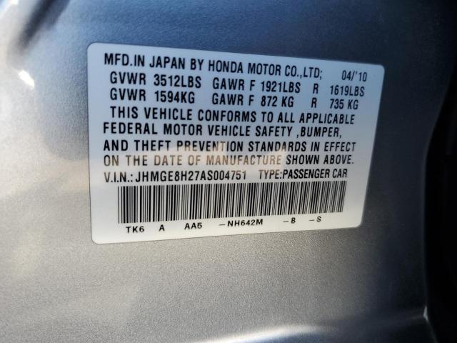 JHMGE8H27AS004751 - 2010 HONDA FIT SILVER photo 13