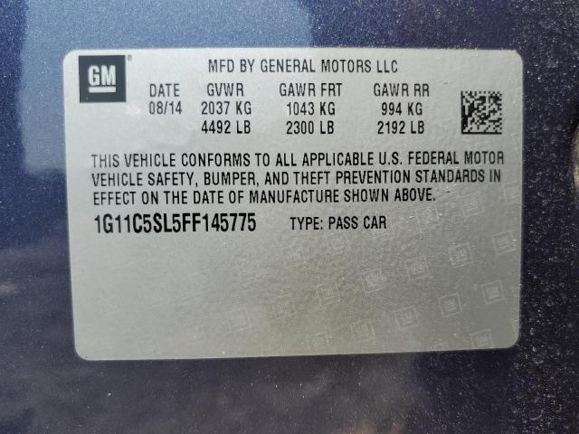 1G11C5SL5FF145775 - 2015 CHEVROLET MALIBU 1LT BLUE photo 12