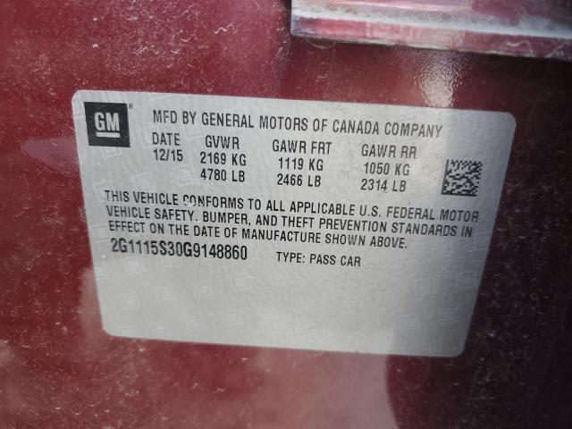 2G1115S30G9148860 - 2016 CHEVROLET IMPALA LT RED photo 12