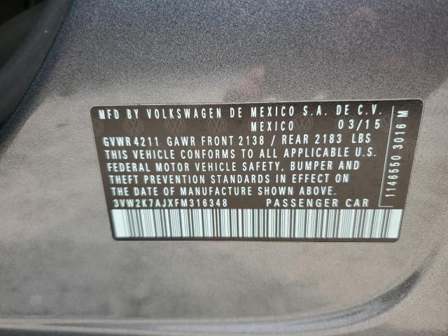 3VW2K7AJXFM316348 - 2015 VOLKSWAGEN JETTA BASE 灰色 照片 12