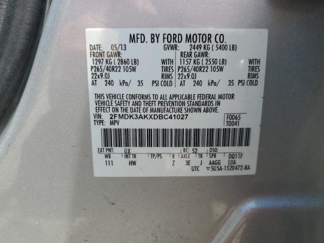 2FMDK3AKXDBC41027 - 2013 FORD EDGE SPORT SILVER photo 13