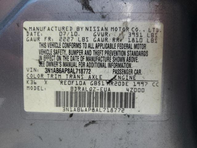 3N1AB6AP8AL718772 - 2010 NISSAN SENTRA 2.0 SILVER photo 12