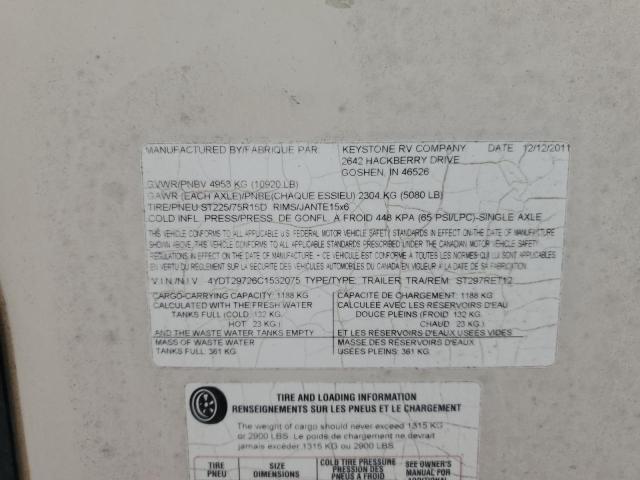 4YDT29726C1532075 - 2012 KEYSTONE SPRINTER WHITE photo 10