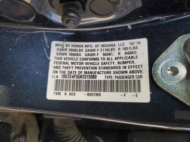 19XZE4F55KE015980 - 2019 HONDA INSIGHT EX Blau Foto 12