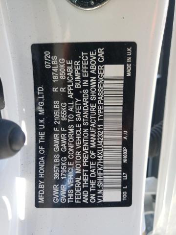 SHHFK7H4XLU423211 - 2020 HONDA CIVIC SPORT 白色 照片 10
