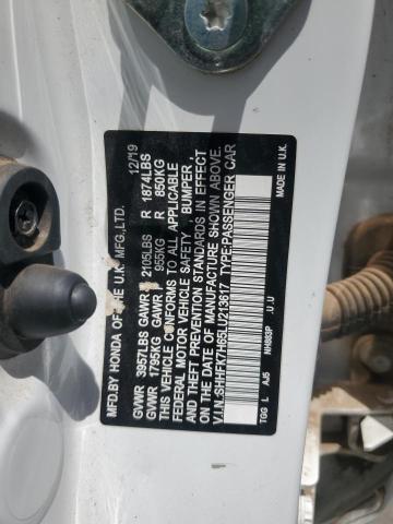 SHHFK7H65LU213617 - 2020 HONDA CIVIC EX Սպիտակ լուսանկար 13