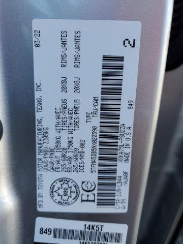 5TFMA5DB5NX020590 - 2022 TOYOTA TUNDRA CREWMAX PLATINUM ვერცხლისფერი ფოტო 12