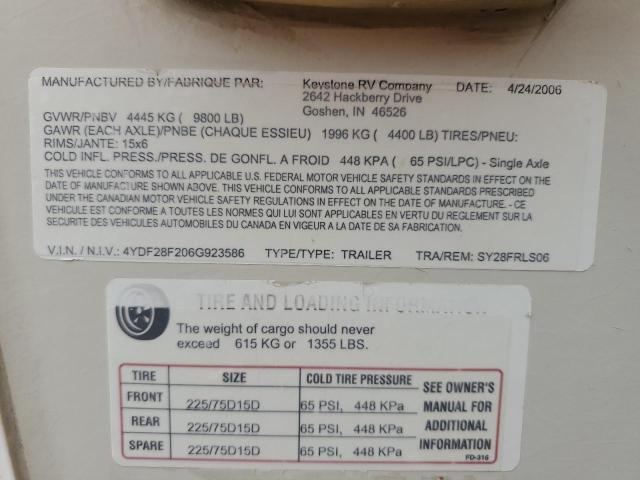 4YDF28F206G923586 - 2006 KEYSTONE OUTBACK TWO TONE photo 10