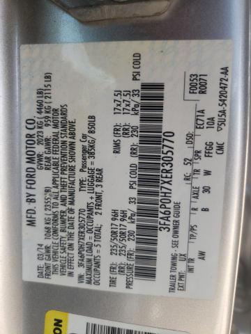 3FA6P0H7XER305770 - 2014 FORD FUSION SE SILVER photo 12