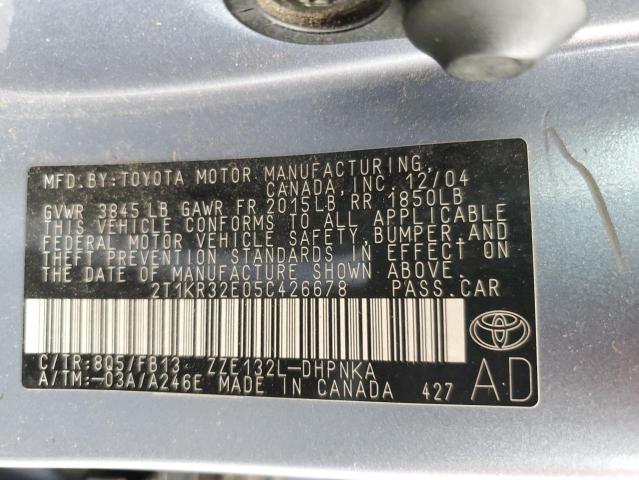 2T1KR32E05C426678 - 2005 TOYOTA COROLLA MA XR BLUE photo 12
