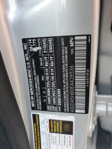 4JGDA5HB0EA428536 - 2014 MERCEDES-BENZ ML 350 4MATIC SILVER photo 12