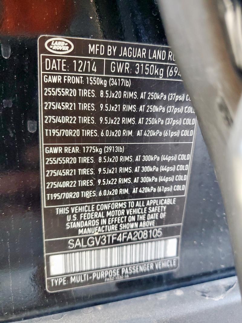 SALGV3TF4FA208105 - 2015 LAND ROVER RANGE ROVE AUTOBIOGRAPHY BLACK photo 13