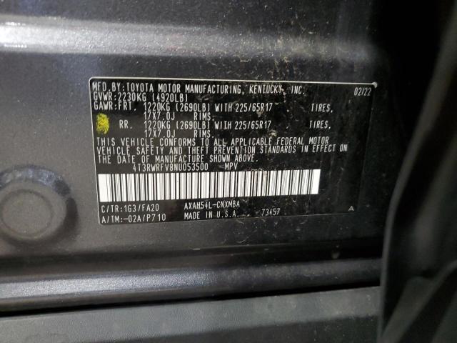 4T3RWRFV8NU053500 - 2022 TOYOTA RAV4 XLE GRAY photo 12