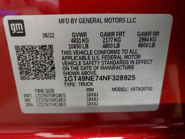 1GT49NE74NF328925 - 2022 GMC SIERRA K2500 SLT RED photo 12