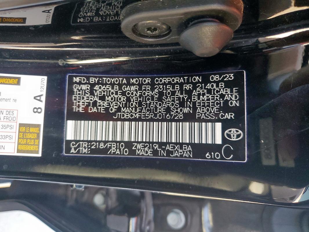 JTDBCMFE5RJ016728 - 2024 TOYOTA COROLLA LE BLACK photo 13