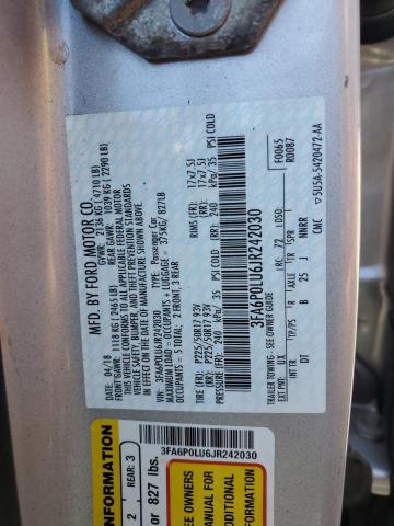 3FA6P0LU6JR242030 - 2018 FORD FUSION SE HYBRID SILVER photo 12