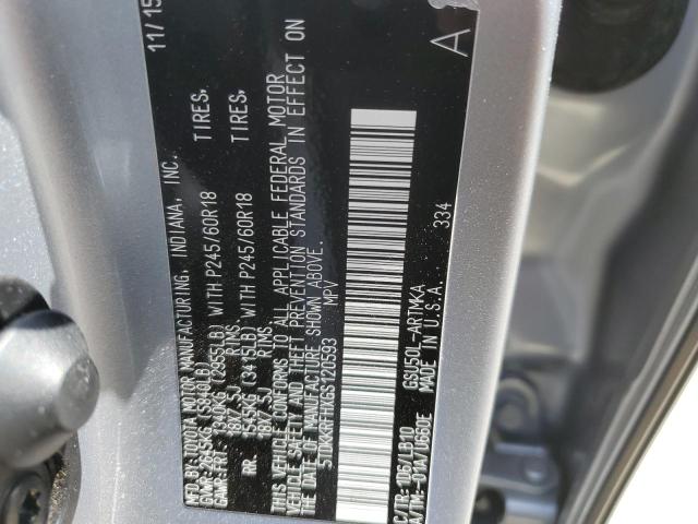 5TDKKRFHXGS120593 - 2016 TOYOTA HIGHLANDER XLE SILVER photo 13