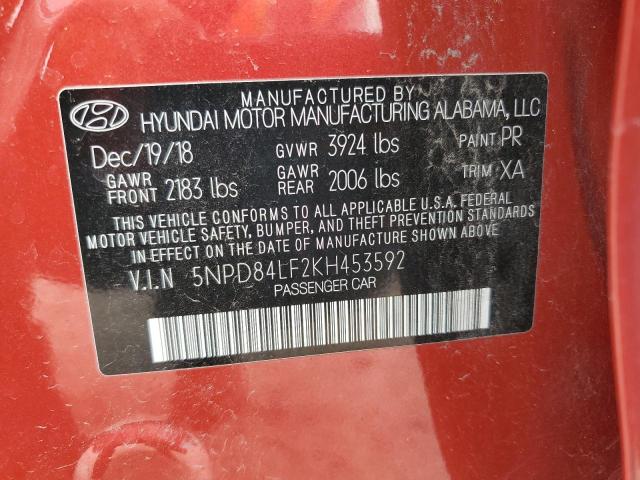 5NPD84LF2KH453592 - 2019 HYUNDAI ELANTRA SEL RED photo 13