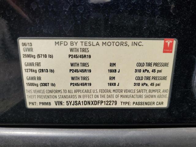 5YJSA1DNXDFP12279 - 2013 TESLA MODEL S Կապույտ լուսանկար 13