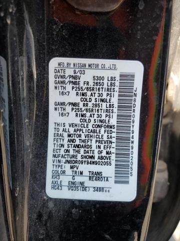 JN8DR09Y94W902055 - 2004 NISSAN PATHFINDER LE BLACK photo 12