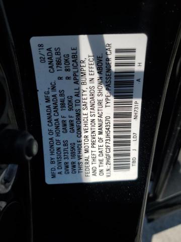 2HGFC2F73JH543570 - 2018 HONDA CIVIC EX BLACK photo 13