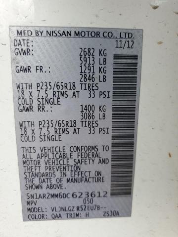 5N1AR2MM6DC623612 - 2013 NISSAN PATHFINDER S WHITE photo 13