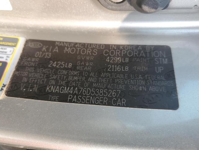 KNAGM4A76D5385267 - 2013 KIA OPTIMA LX SILVER photo 12