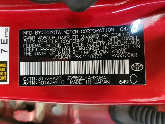 JTDKARFP8K3118877 - 2019 TOYOTA PRIUS PRIM 红色 照片 13