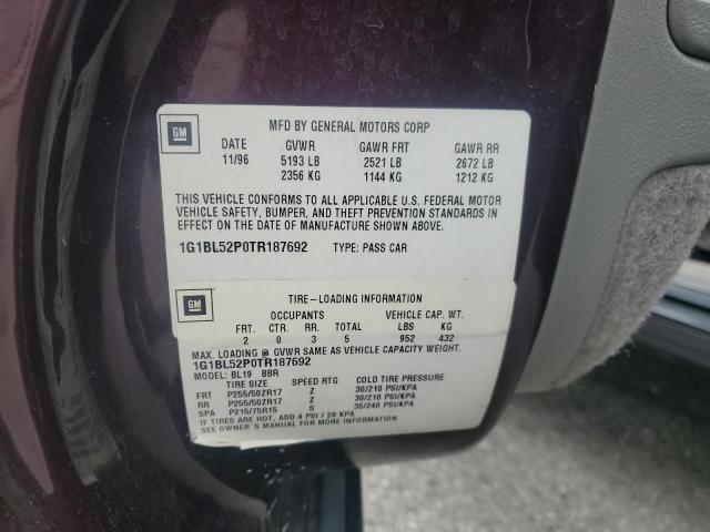 1G1BL52P0TR187692 - 1996 CHEVROLET CAPRICE / CLASSIC SS PURPLE photo 12