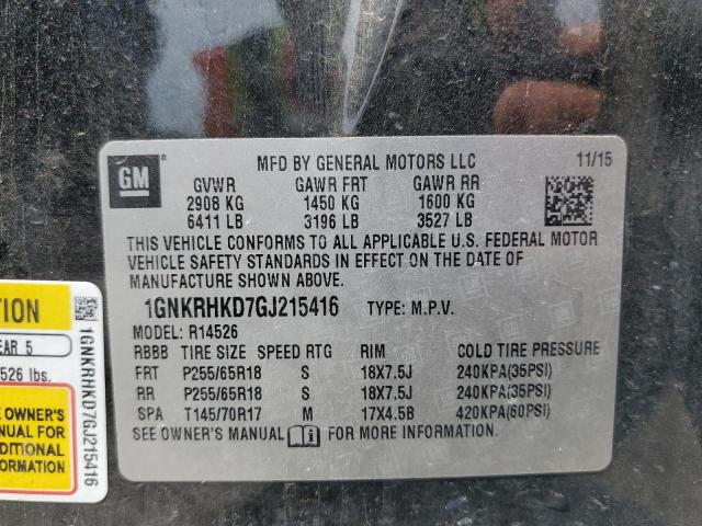 1GNKRHKD7GJ215416 - 2016 CHEVROLET TRAVERSE LT CHARCOAL photo 14