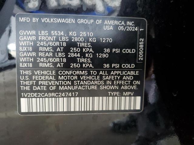 1V2DE2CA9RC247417 - 2024 VOLKSWAGEN ATLAS CROS SE Siyah fotoğraf 12