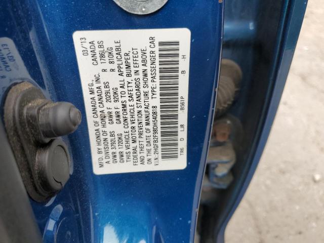2HGFB2F98DH540818 - 2013 HONDA CIVIC EXL BLUE photo 12