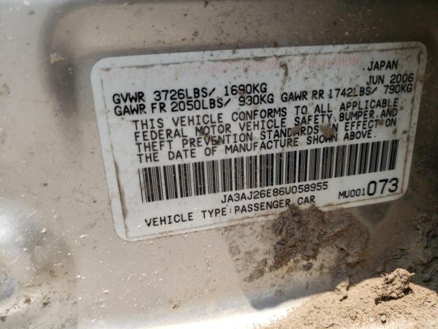 JA3AJ26E86U058955 - 2006 MITSUBISHI LANCER ES SILVER photo 12