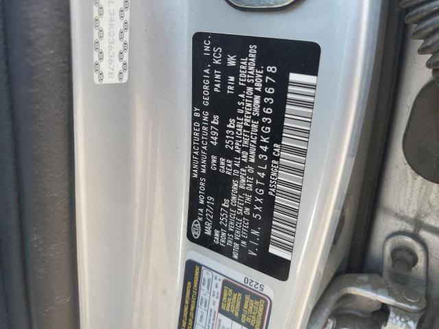 5XXGT4L34KG363678 - 2019 KIA OPTIMA LX Сріблястий фото 12